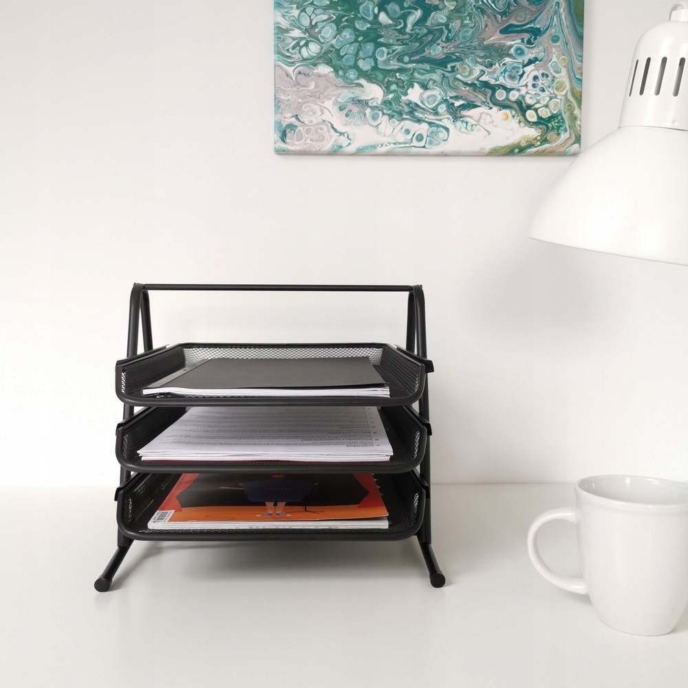 Zestaw 3 szuflad metalowych siatka czarny Rodzaj organizer