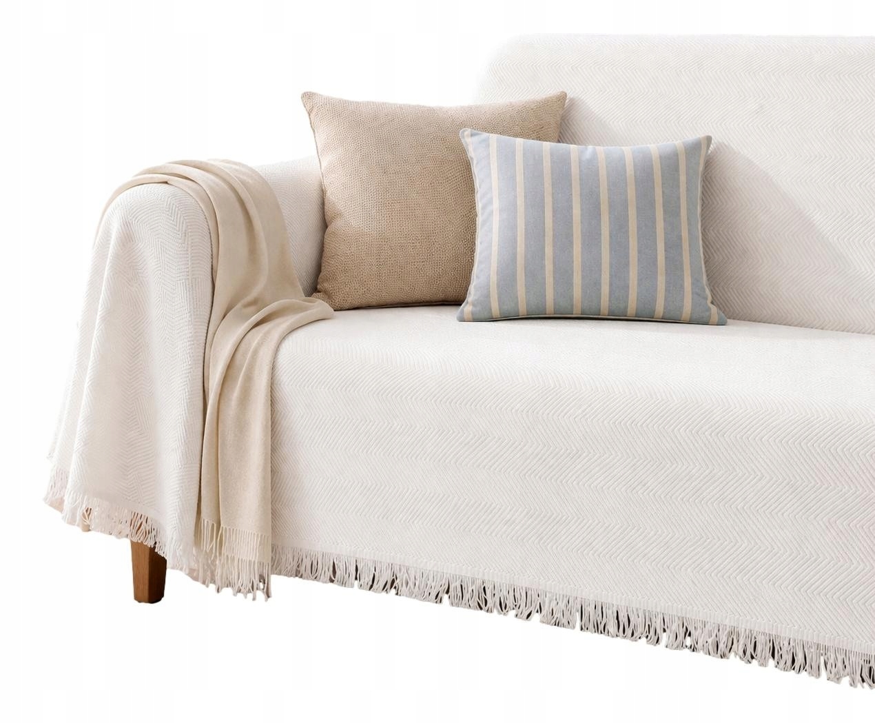 Kremowa narzuta na kanapę wersalkę Miękka bawełniana 180x260