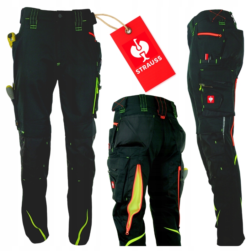 Pánské pracovní kalhoty Strauss Premium 65511 černo-žluté Ventilace vel. 48