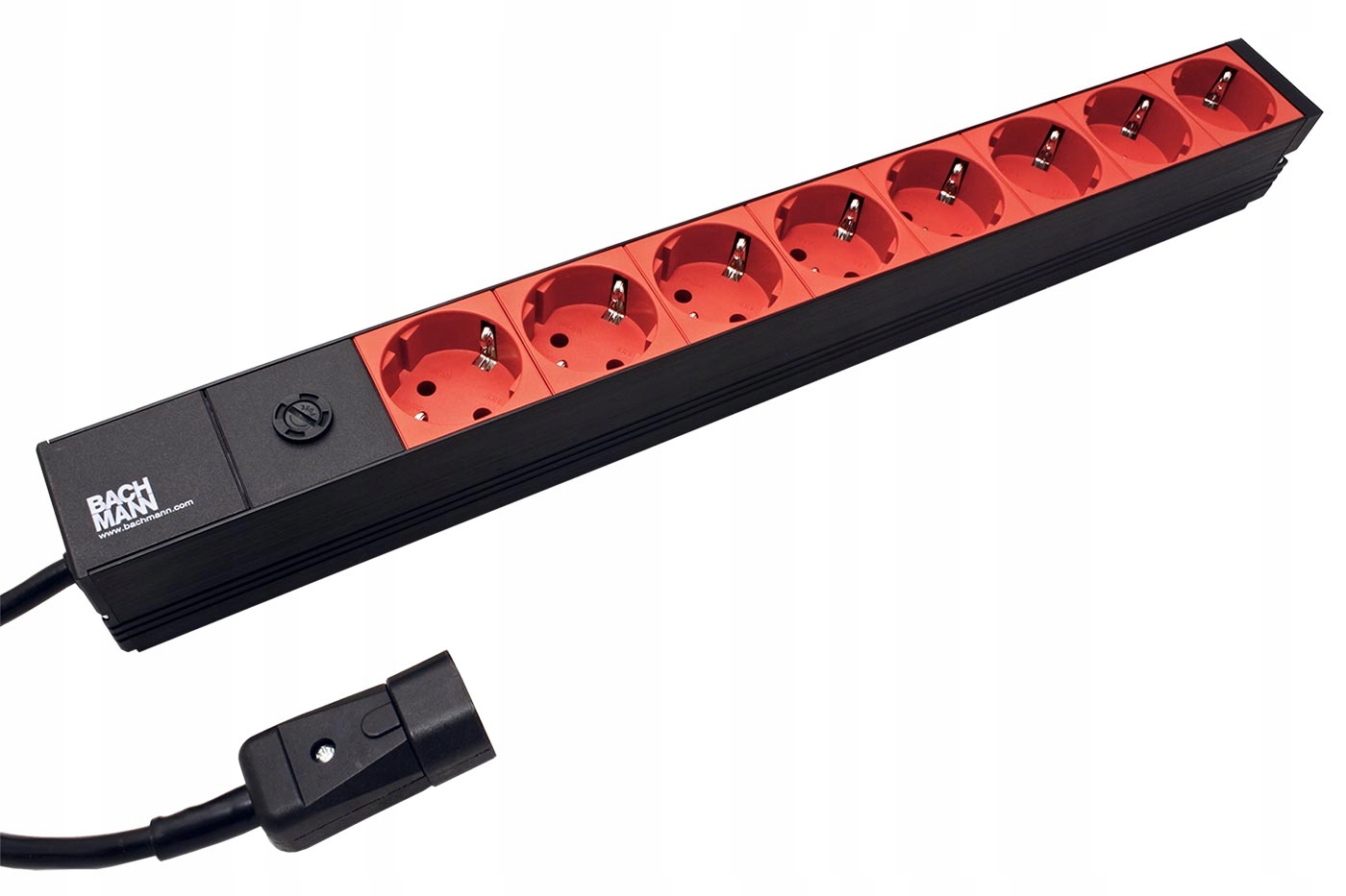 Bachmann 19'' napáj. panel 1U,8x zásuvka DE,vidlice C14,červený,2,0 m