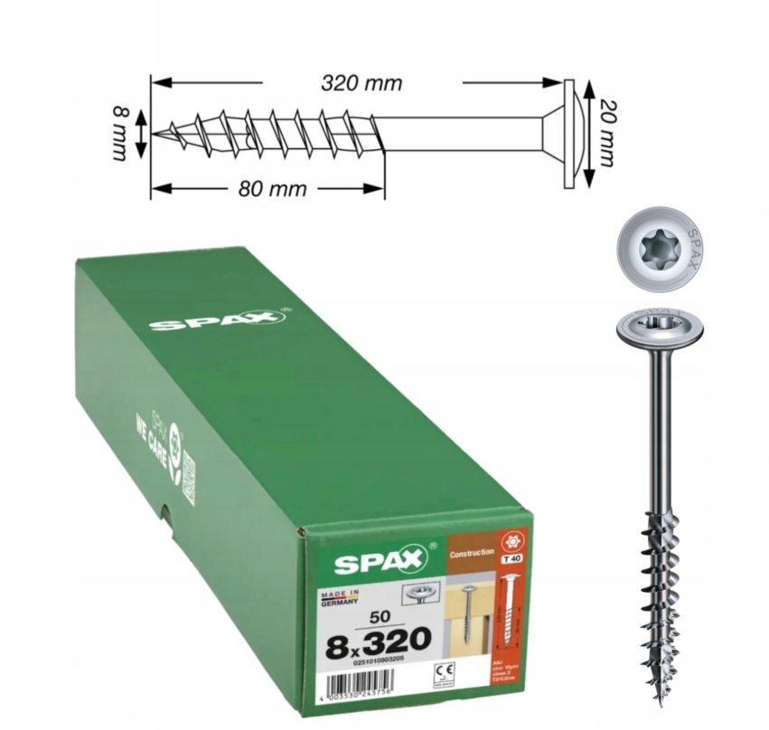Univerzálne skrutky Wirox do dreva Spax 8 x 320 mm 50 ks