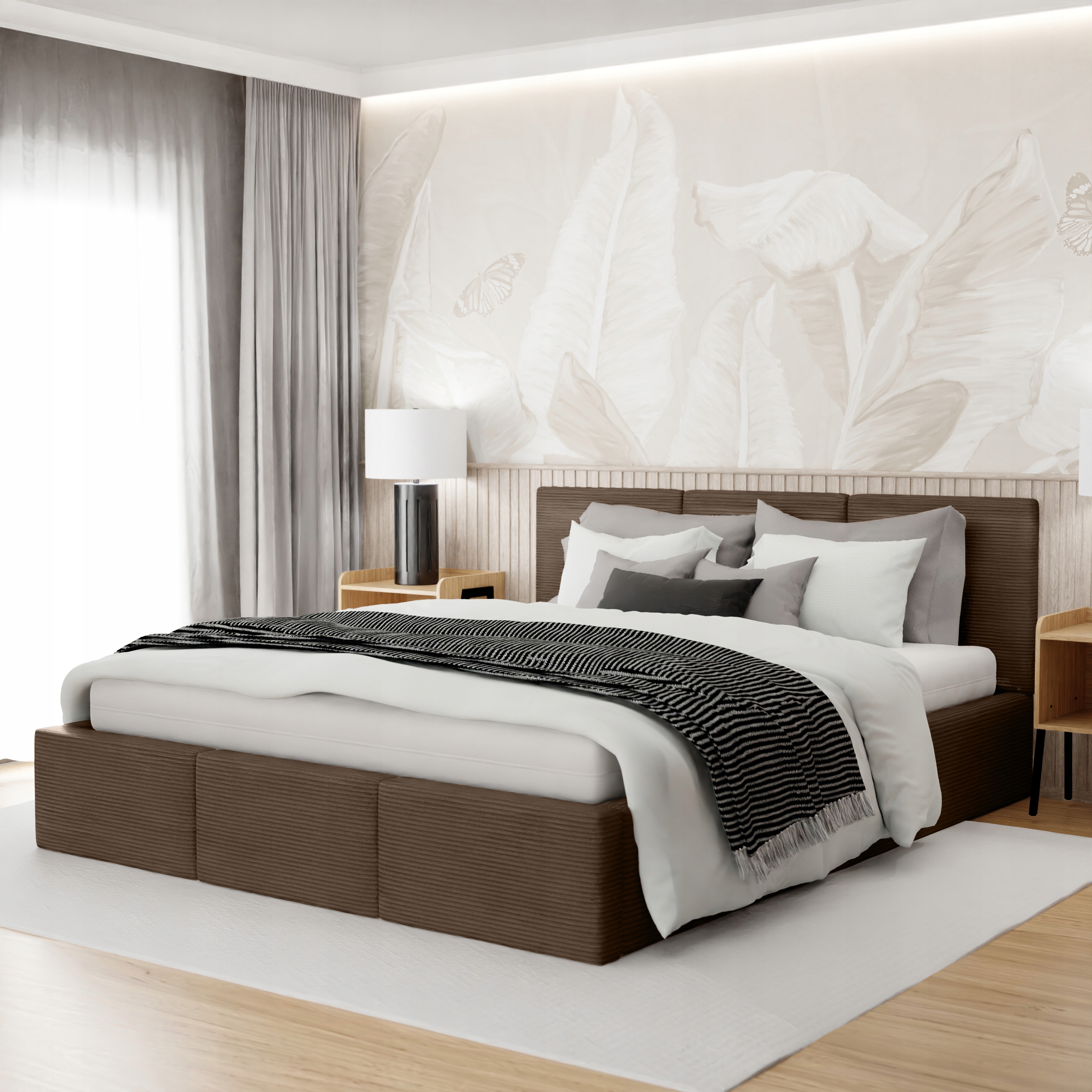 Čalouněná Postel 180x200 Dvojitá S Úložným Prostorem Hnědá