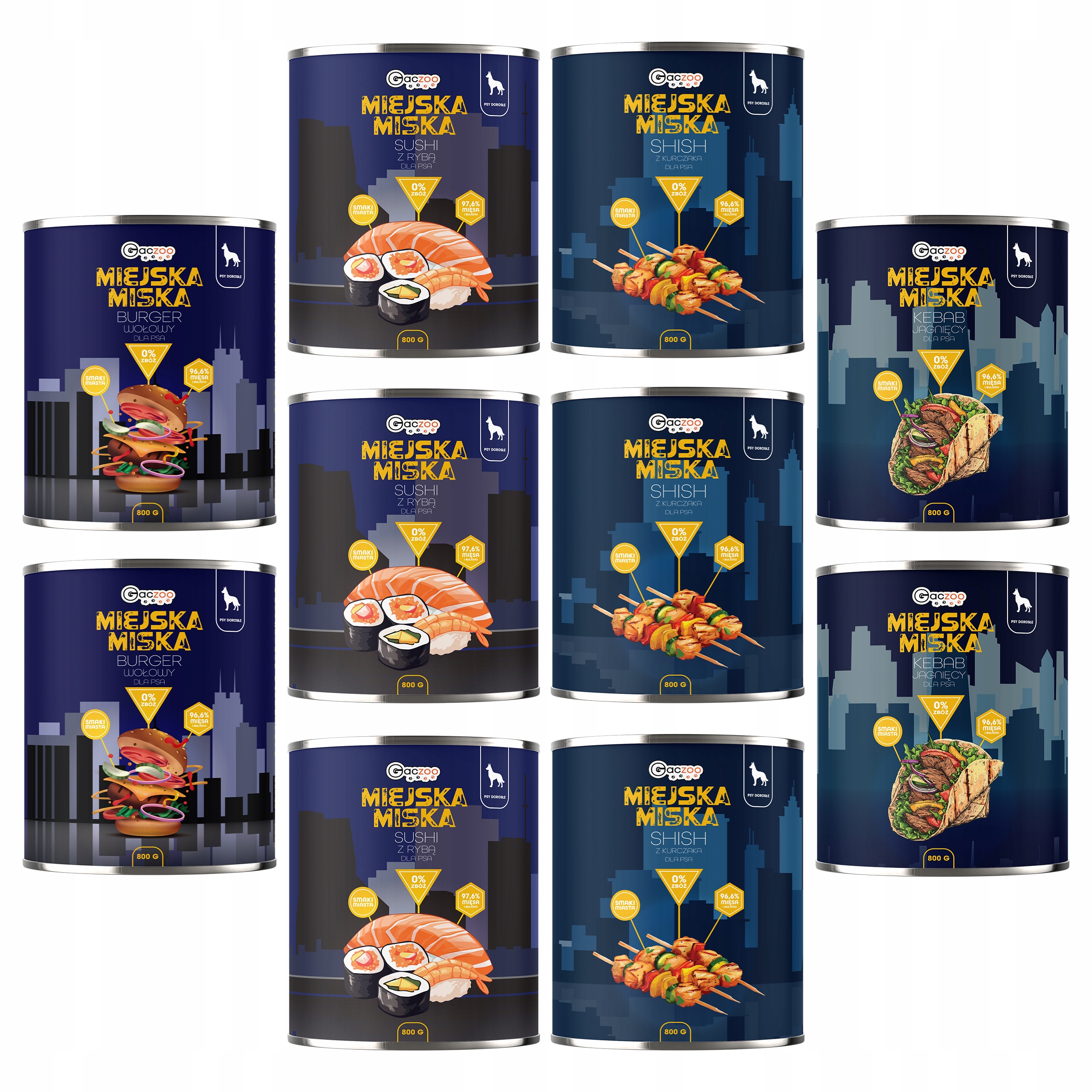 Levně Gaczoo Městská miska bezobilná krmivo mokré pro psa mix chutí 10 x 800 g