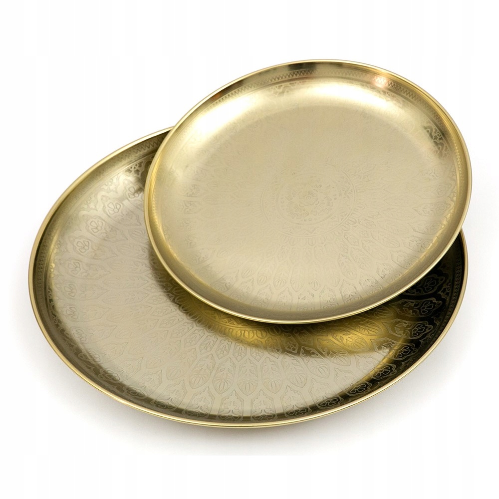 TACA METALOWA ZŁOTA 33cm ZDOBIONA TALERZ MOCNA 30 Rodzaj taca