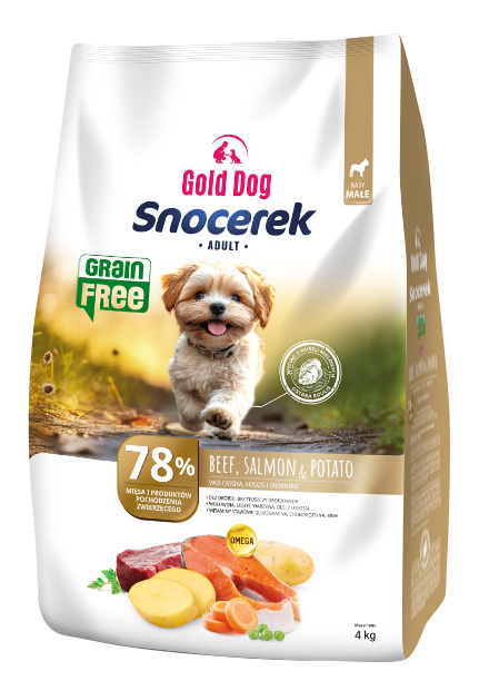 Levně Snocerek Grain Free krmivo pro psa Hovězí Losos Zemník Gold Dog 4 kg