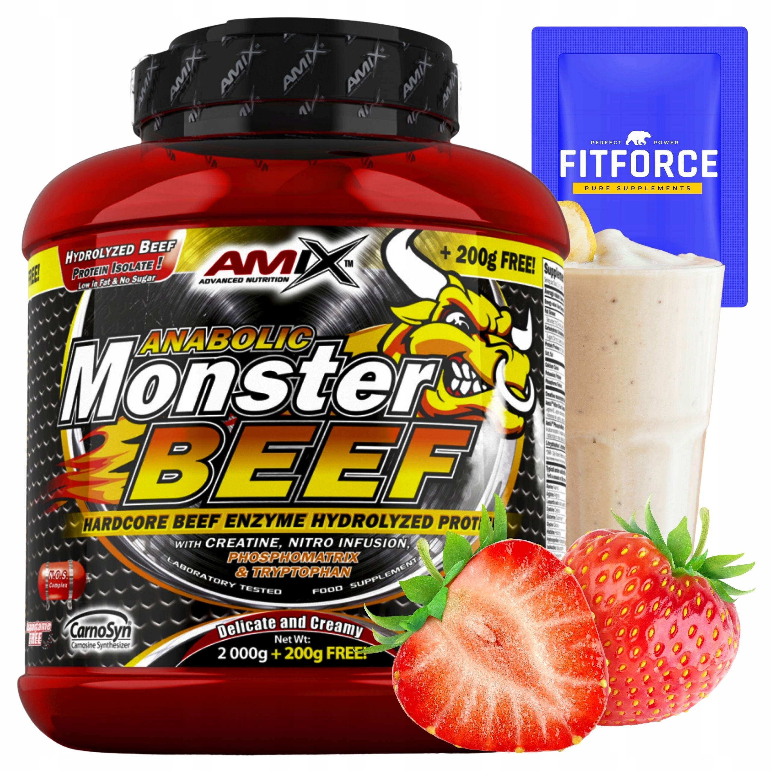 Amix Anabolic Monster Beef Protein 90% Hovězí protein 2.2 kg Jahoda Banán