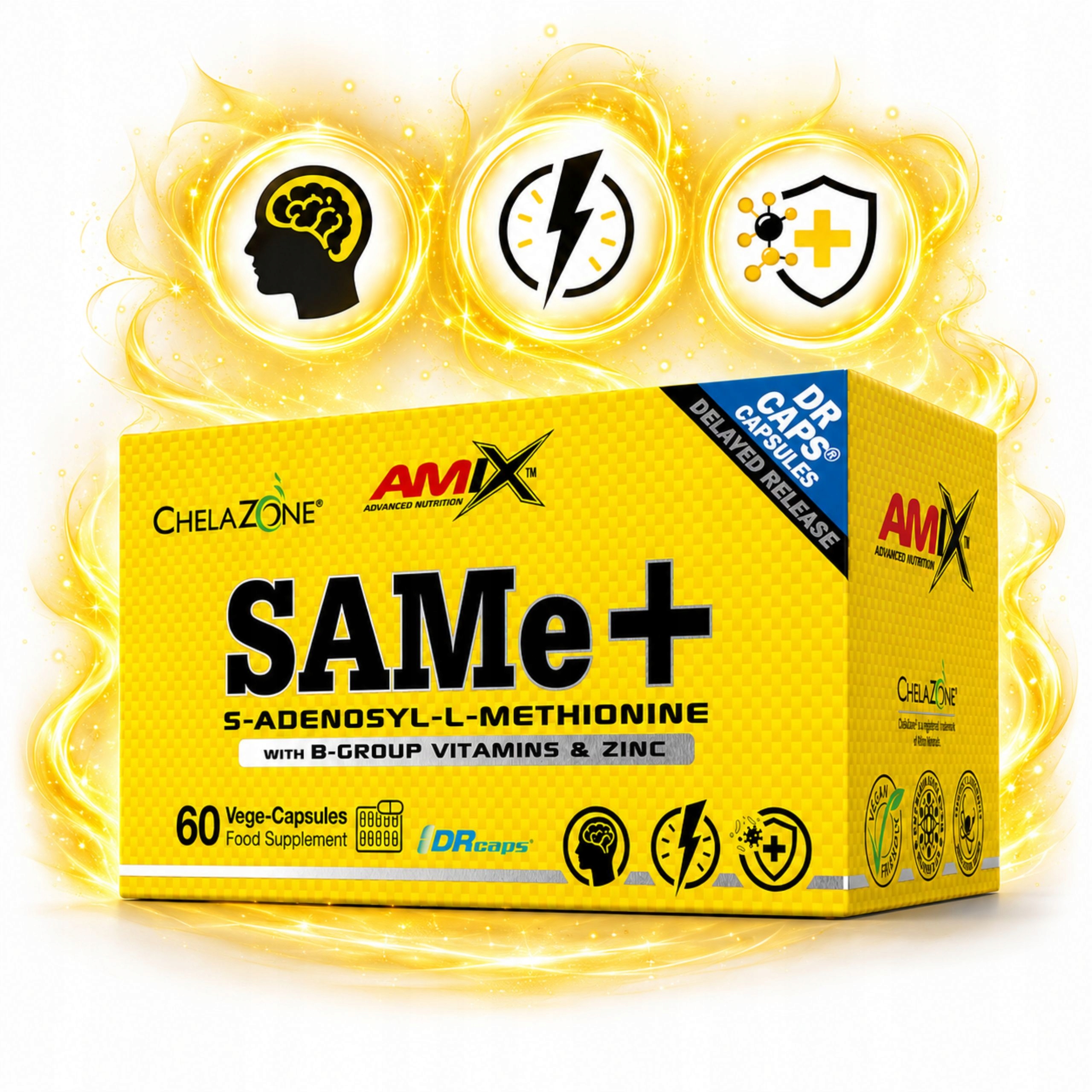SAMe 200 mg S-adenosylmethionin Komplex vitamínů B Kyselina listová Zinek 60 ks