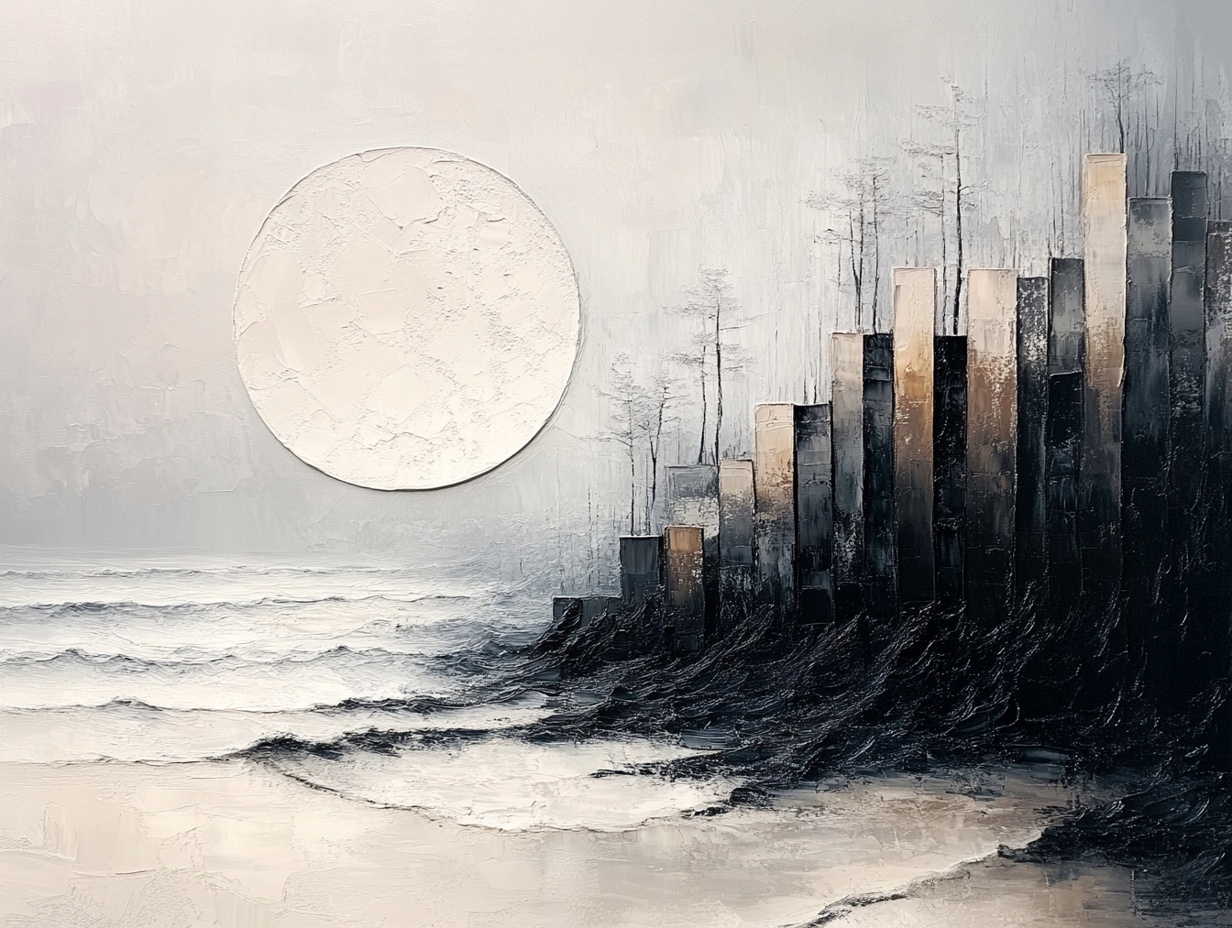 Obraz Na Plátně Canvas Abstrakce Grafika Město Noc Měsíc Moře 100x75