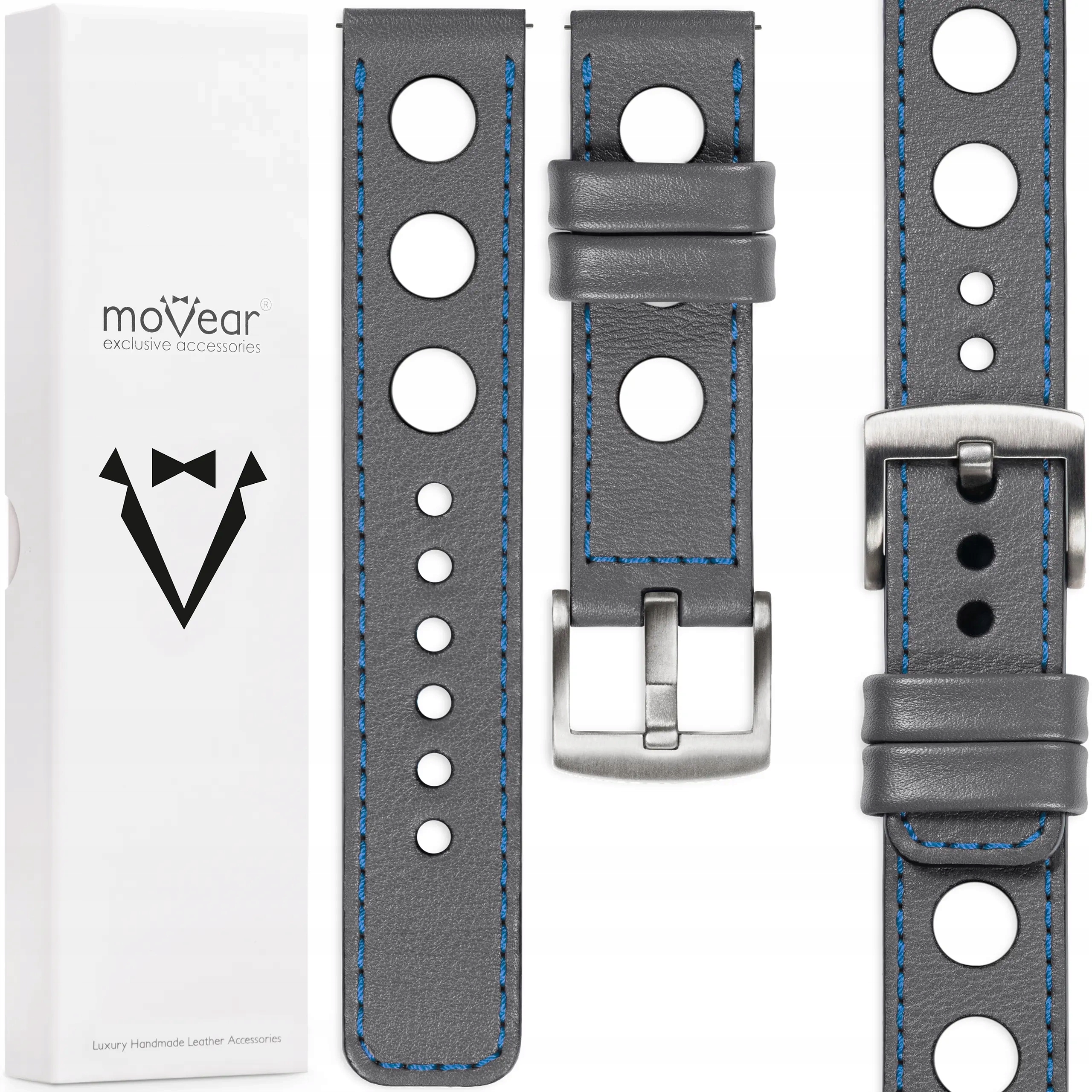 Prémiový řemínek 22 mm pro hodinky Šedý elegantní Italská kůže Movear