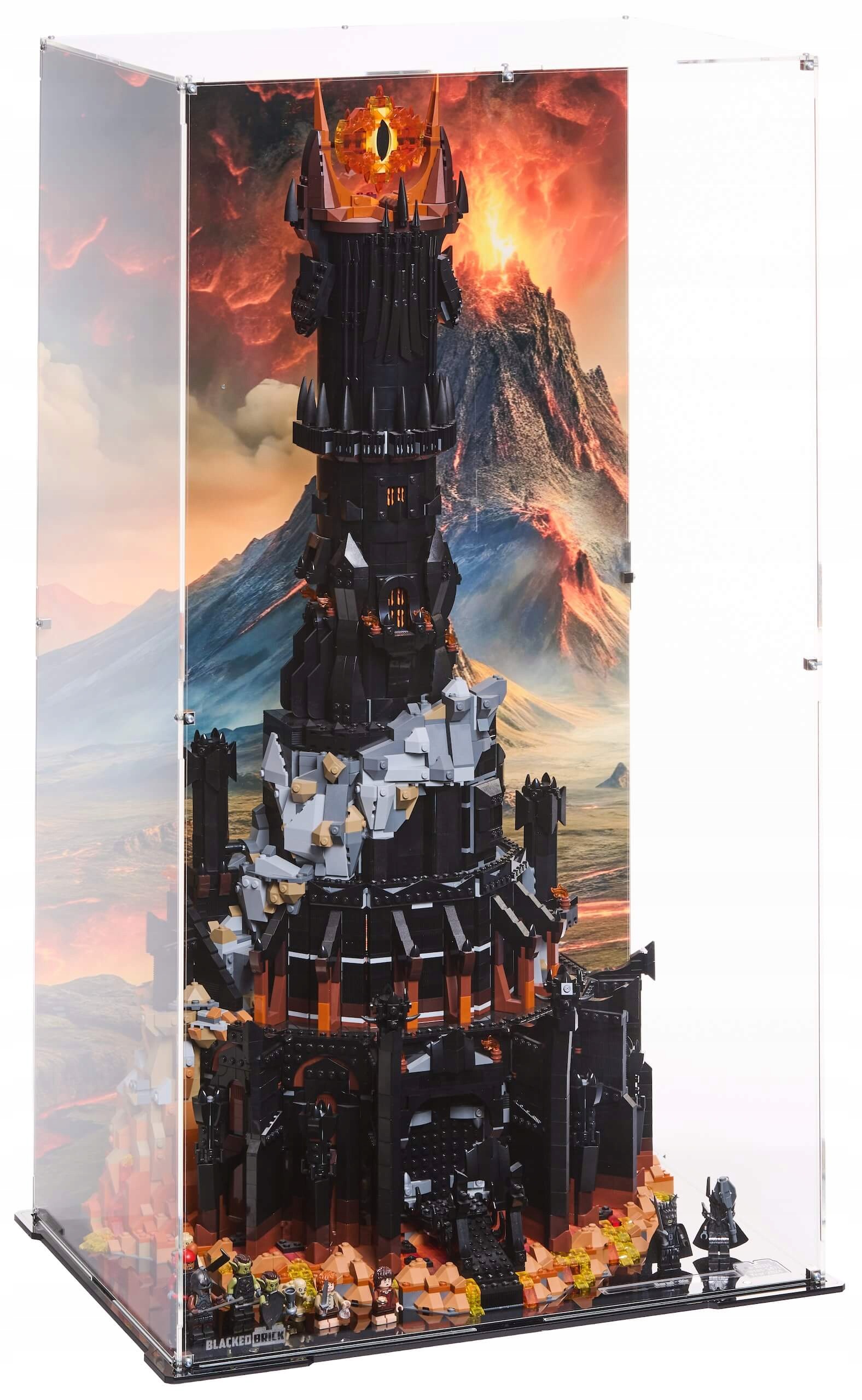 Vitrína s pozadím BlackedBrick pro Lego 10333 Icons Pán prstenů Barad-dûr