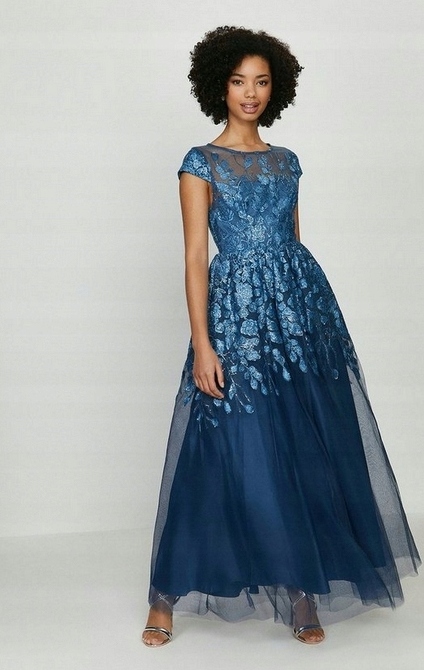 Zdobená Tylová Flitrová Koktejlová Večerní Šaty 38 M