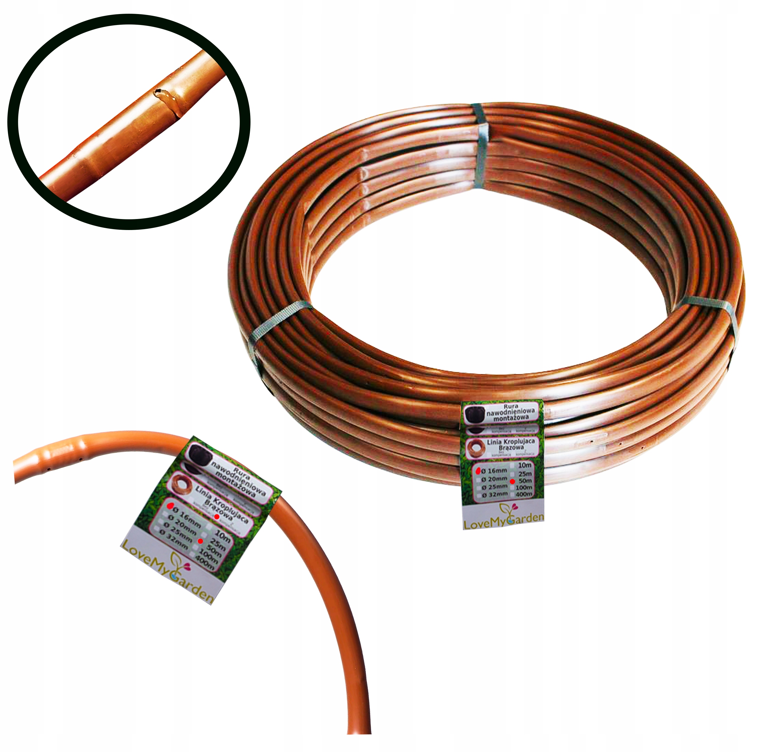 Linia kroplująca 16mm 50mb Brązowa kompensacja 33cm Wydajna Kropelka