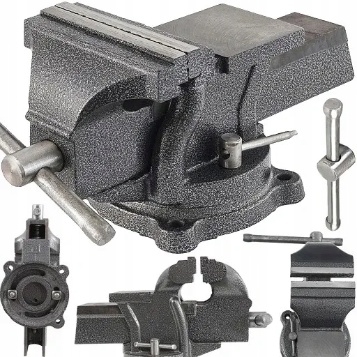 Mocne Imadło Ślusarskie Obrotowe Z Kowadłem Żeliwne 125mm Hartowana Stal