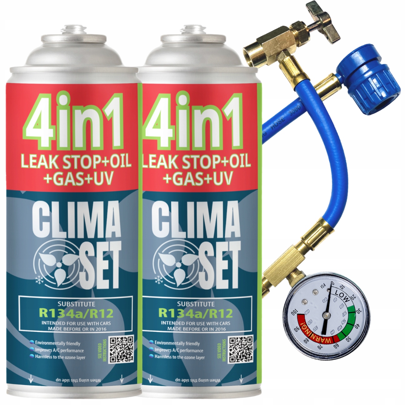 ClimaSet Chladicí činidlo pro klimatizaci 2x Gaz R134a 4W1 470g Kabel