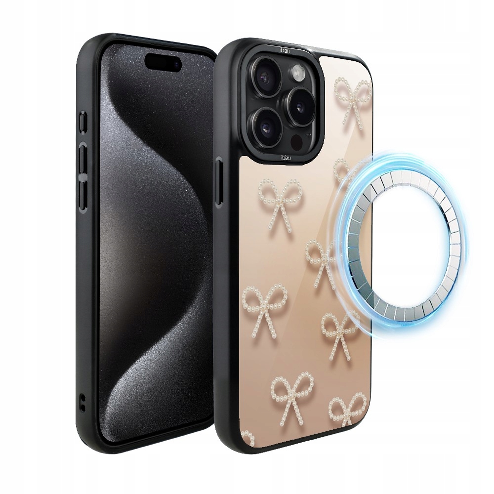 Matný Pouzdro Ibizu DropGuard pro iPhone 15 Pro s MagSafe a perleťovými mašličkami