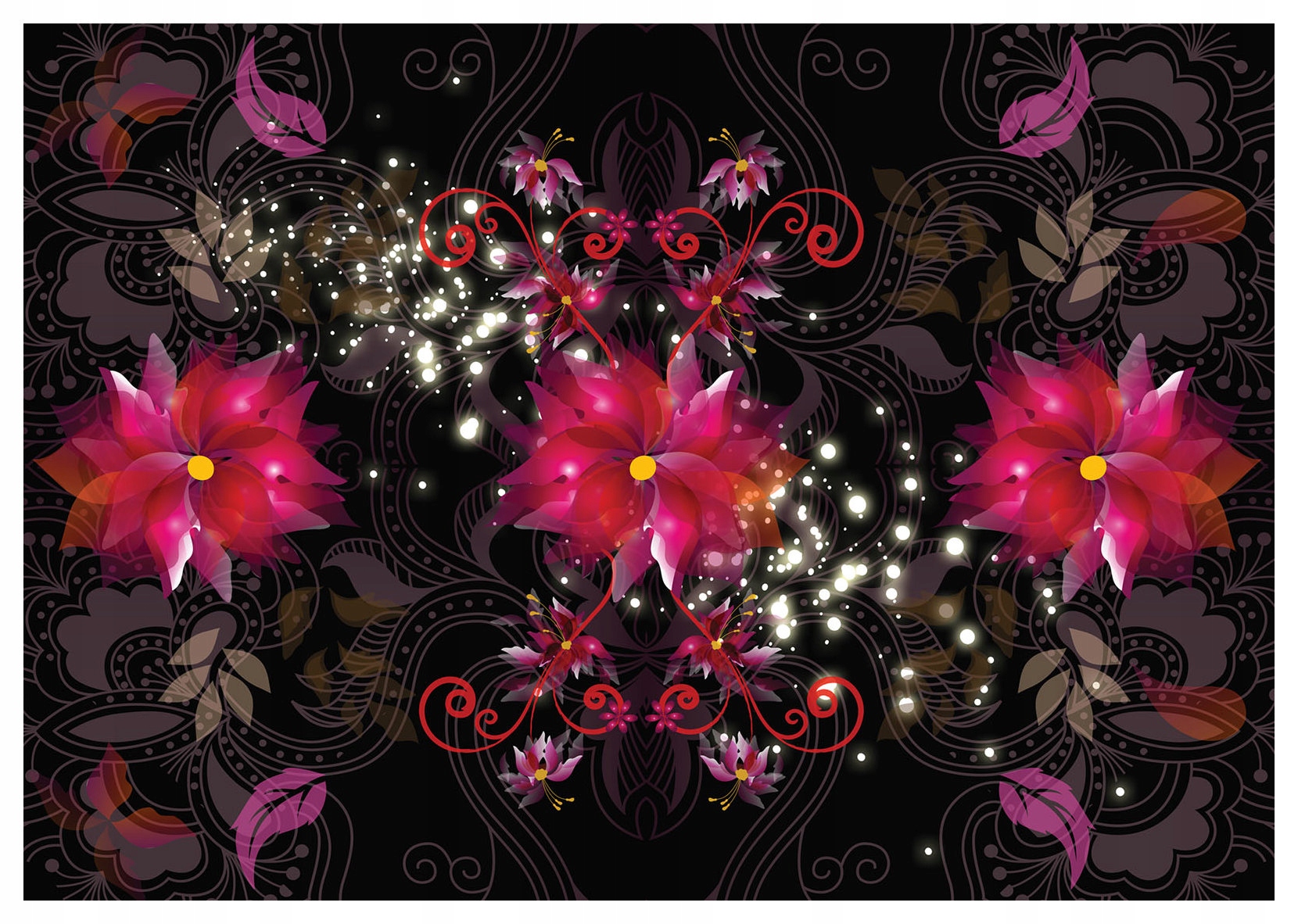 Vliesová fototapeta Čierne kvety ornament ostré okvetné lístky 312x219 lepidlo