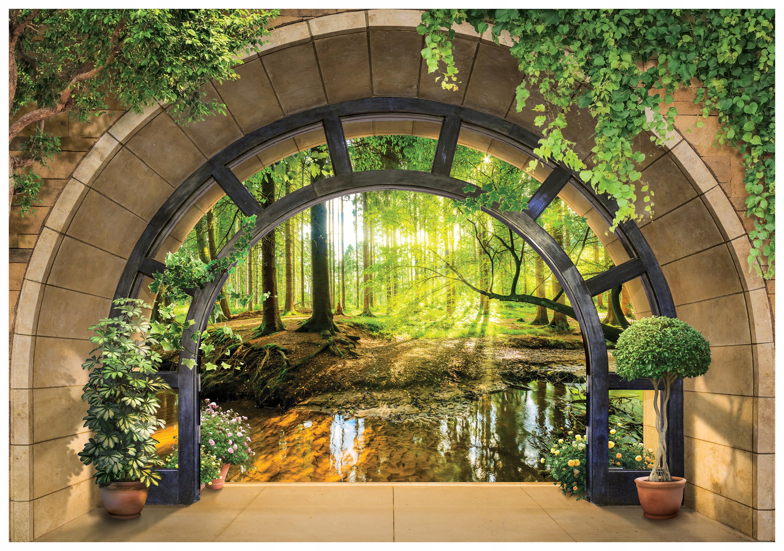 Vliesová fototapeta Kamenný oblouk Les Slunce Příroda Zeleň 254x184 lepidlo