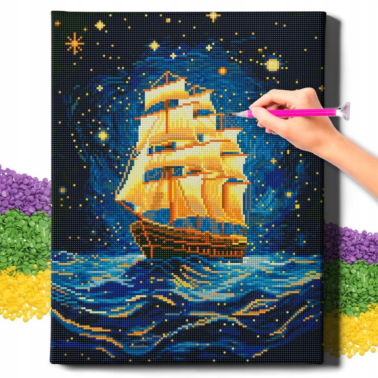 Diamond Painting 5D s Ramou Výšivka Diamantová Velká Mozaika Loď 40x50 cm