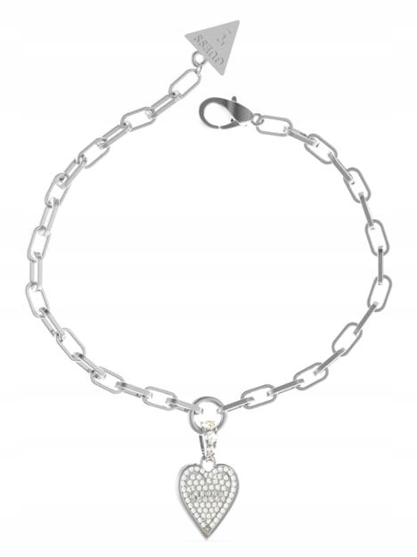 Dámský náramek Guess Srdce s zirkony Logo Ocel barva stříbra Velikost S