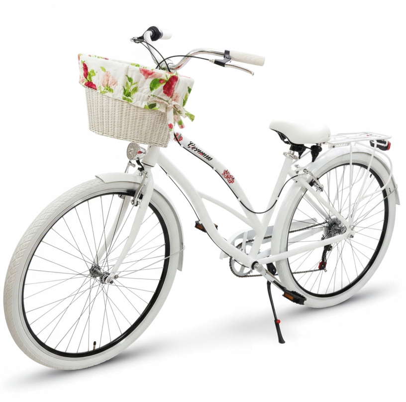 Biały Aluminiowy Lekki Miejski Rower Beach Cruiser Damski 28 Shimano Kosz