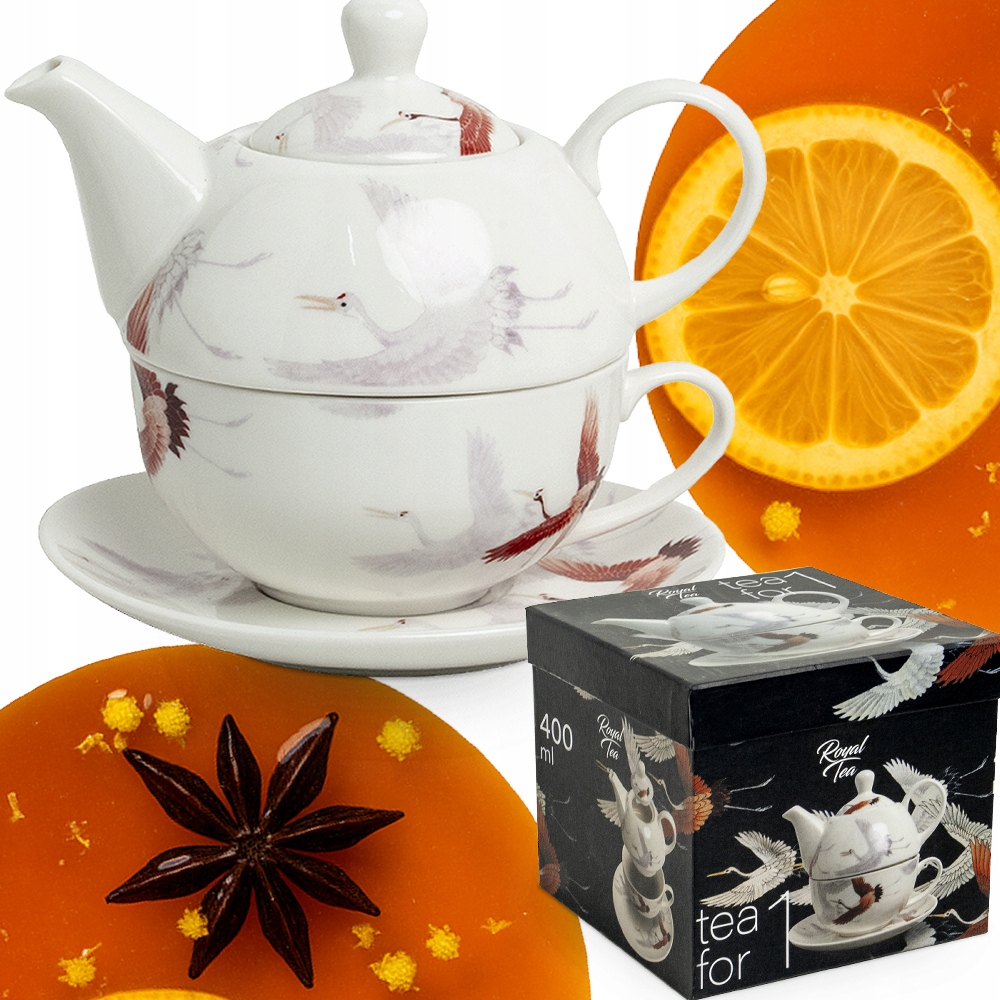 Levně Japonský bílý čajový set pro jednu osobu For One Motiv Jeřáb 400 ml