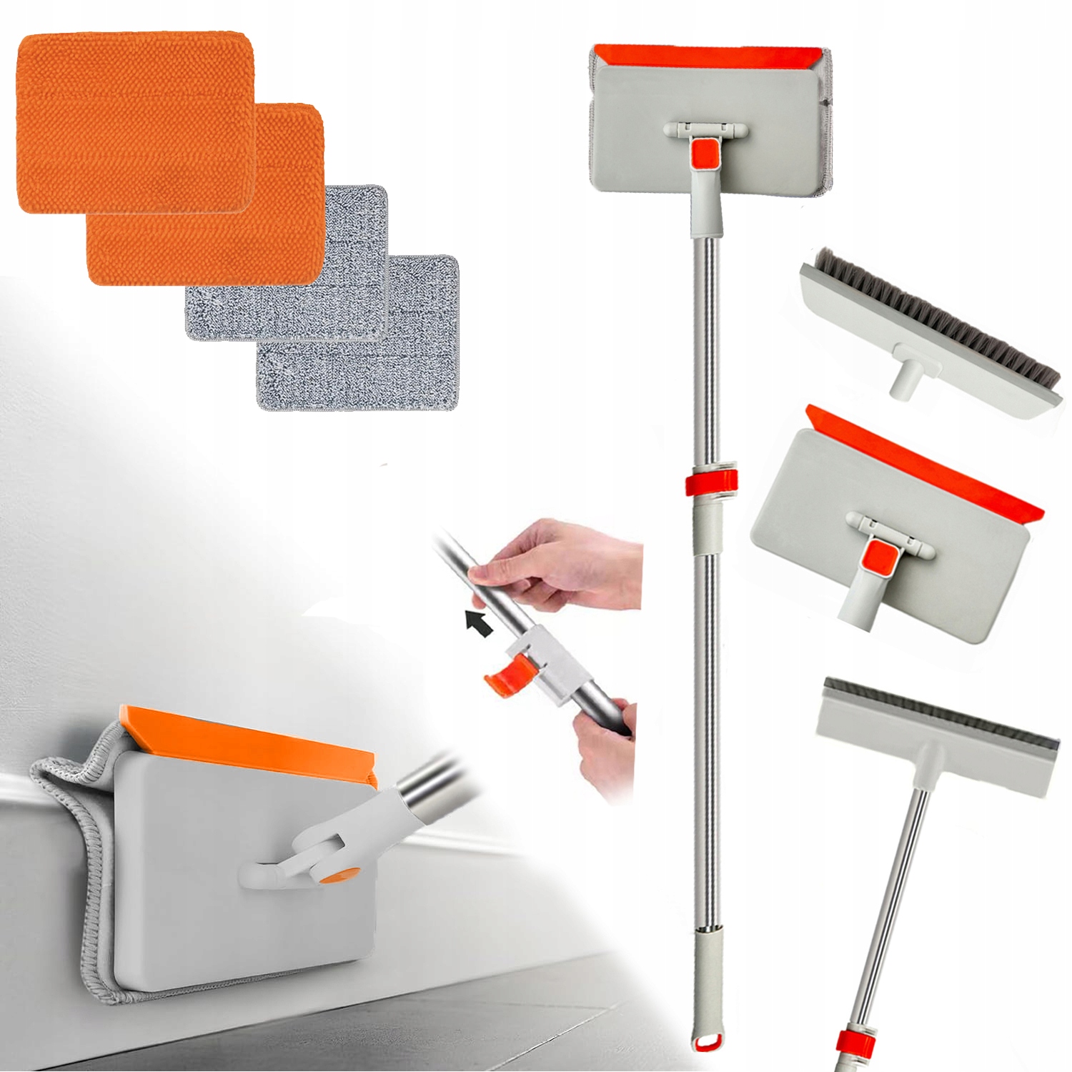 Levně Do Czyszczenia Listwa Przypodłogowa Mop 3W1 Teleskopowy Obrotowy 4X Zapas