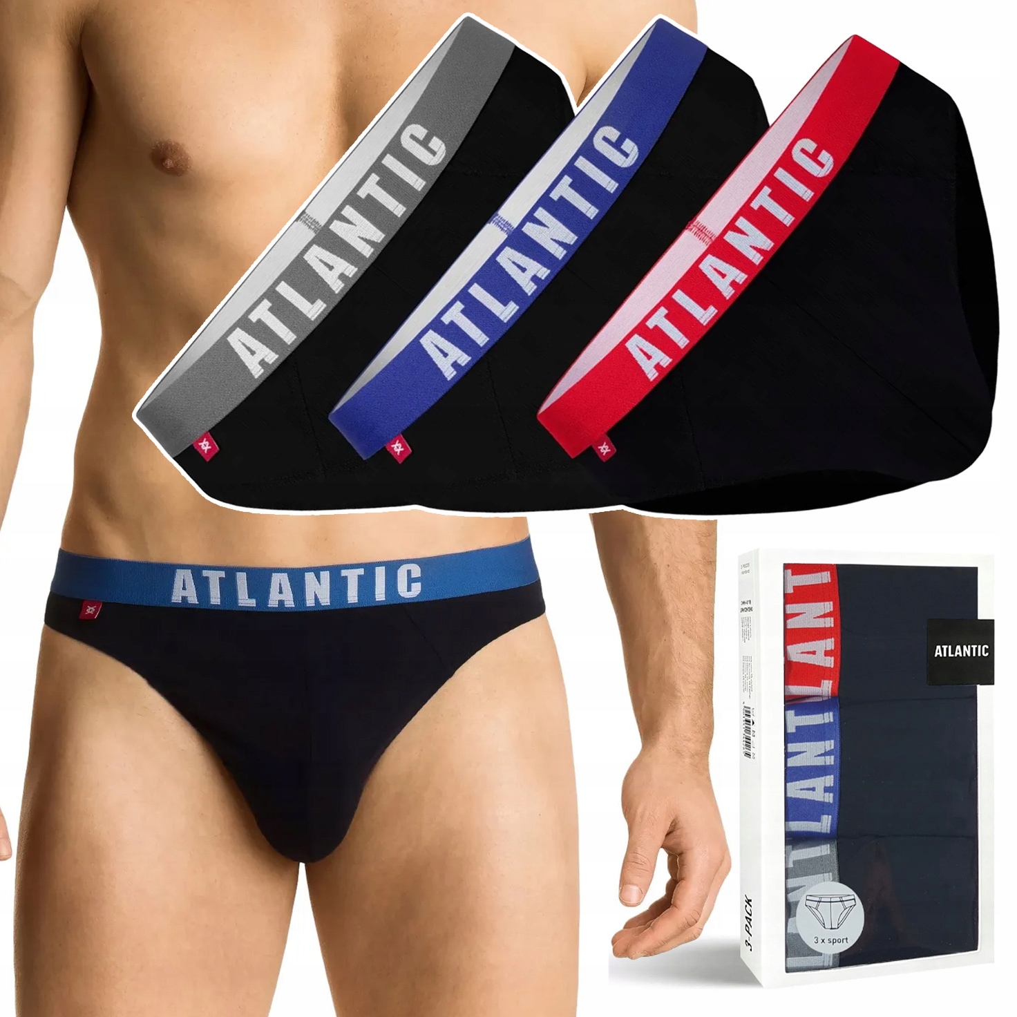 Pánské slipy 3-PAK Sportovní bavlněné Slipy Atlantic 3MP-094 XL