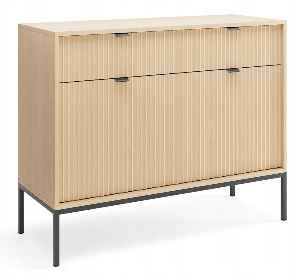 Dvoudveřová komoda Vellore dvě zásuvky 104 cm dub vicenza, černé nohy