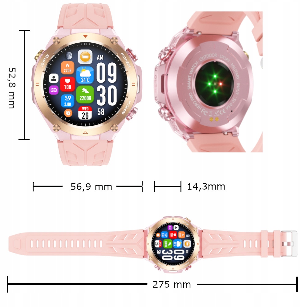 Smartwatch Damski Zegarek Różowy Zaawansowane Funkcje GPS Zdrowie Sport Transmisja danych brak