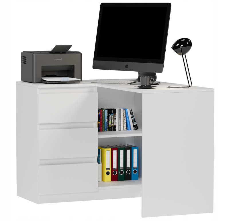 MEBLE BIURKO NAROŻNE KOMPUTER LEWE BIAŁE N-4L