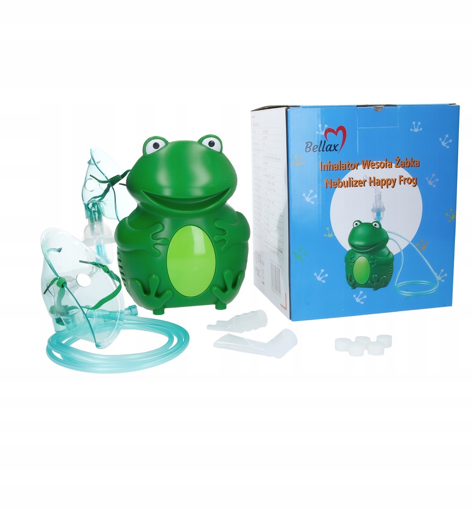Inhalator wesoła Żabka dla rodziny 2 maski ustnik i końcówka do nosa