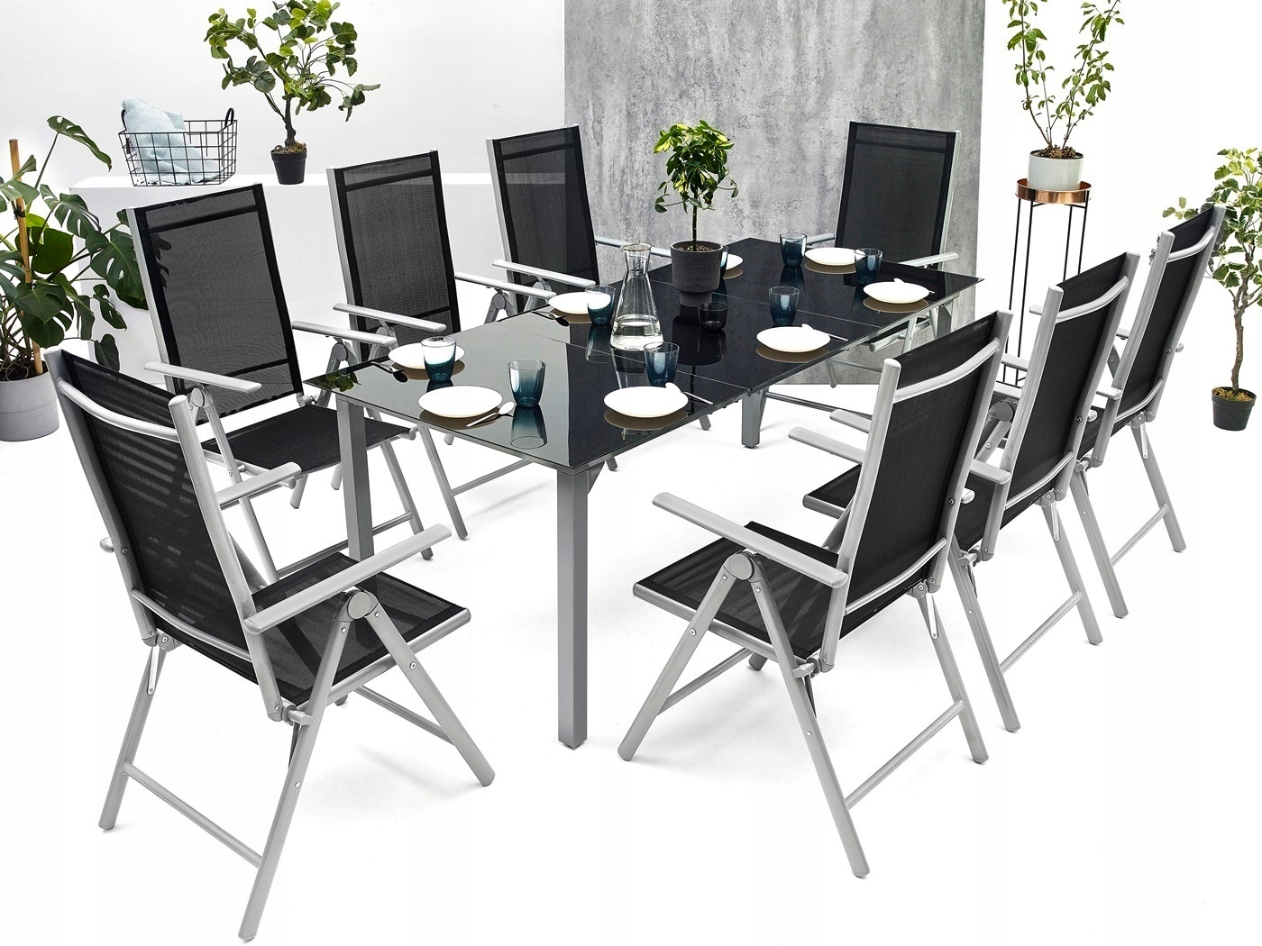 MEBLE OGRODOWE ZESTAW TARASOWY SZKLANY STÓŁ 8K