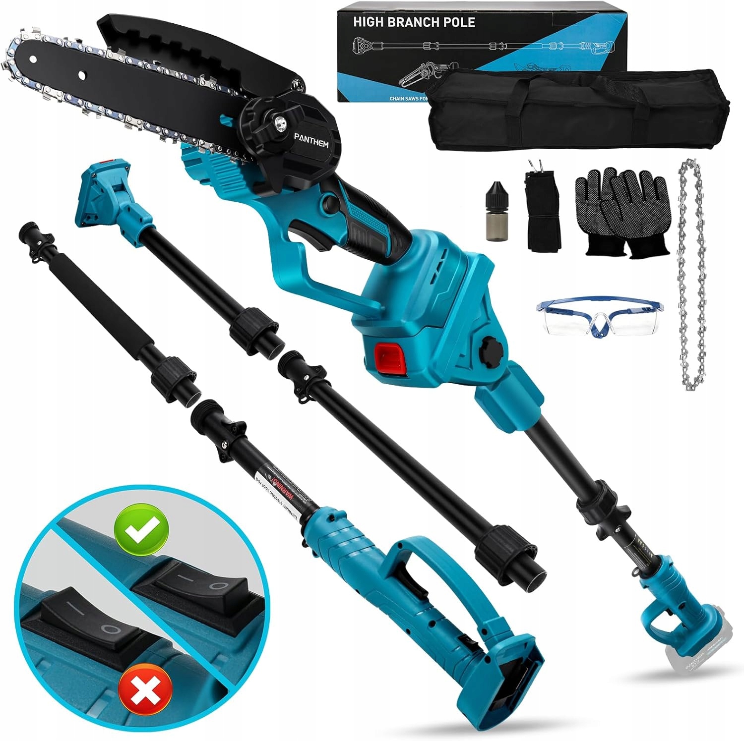 Panthem reťazová píla s výložníkom, kompatibilná s akumulátorom Mkita, bez akumulátora