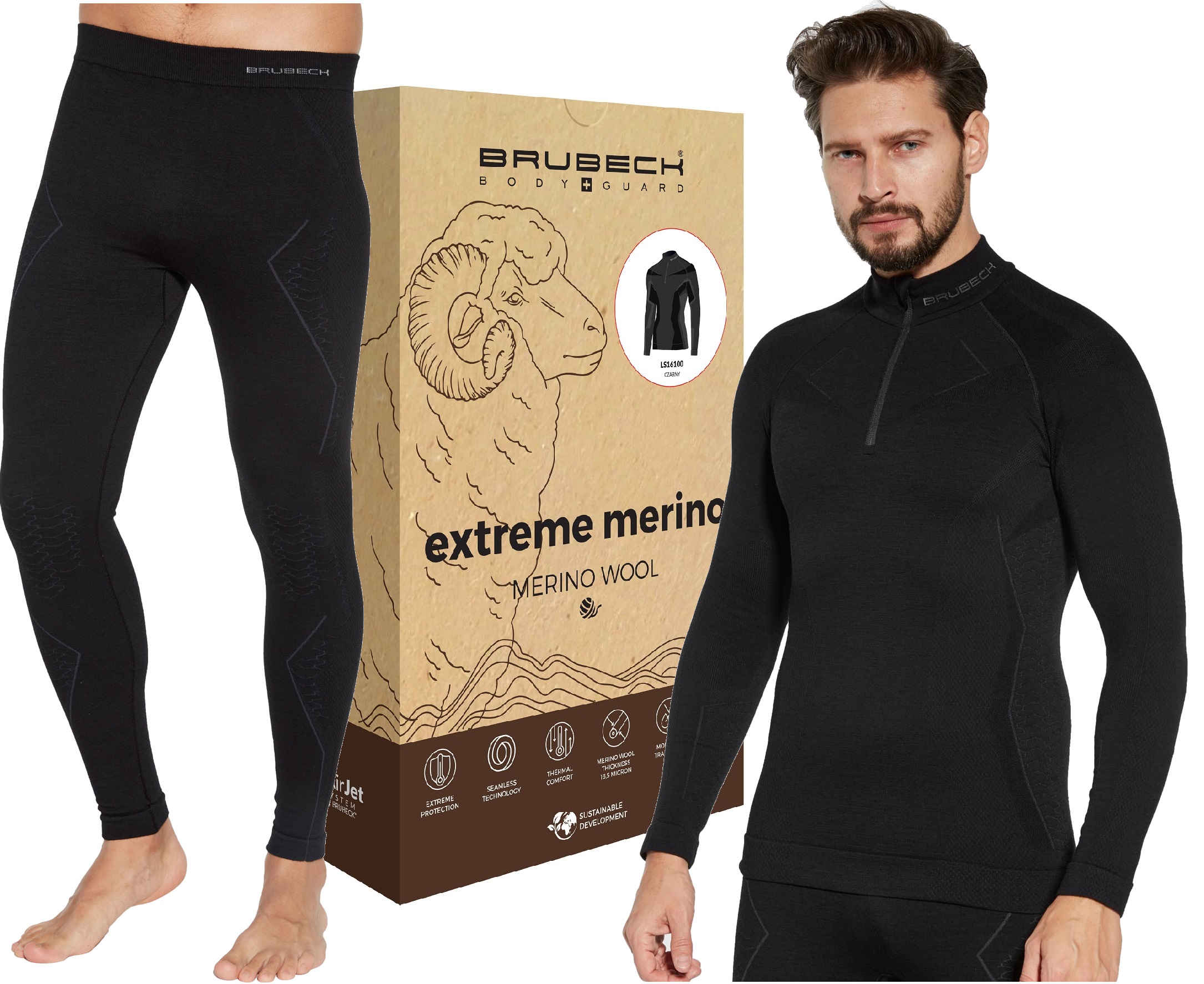 Bielizna termoaktywna na Zimę sportowa męska termiczna Brubeck Wool -2XL