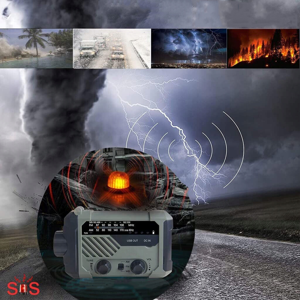 AWARYJNE RADIO SOLARNE PRZENOŚNE RADIO Z KORBĄ RADIO SOLARNE AM/FM 2000MAH Załączone wyposażenie USB