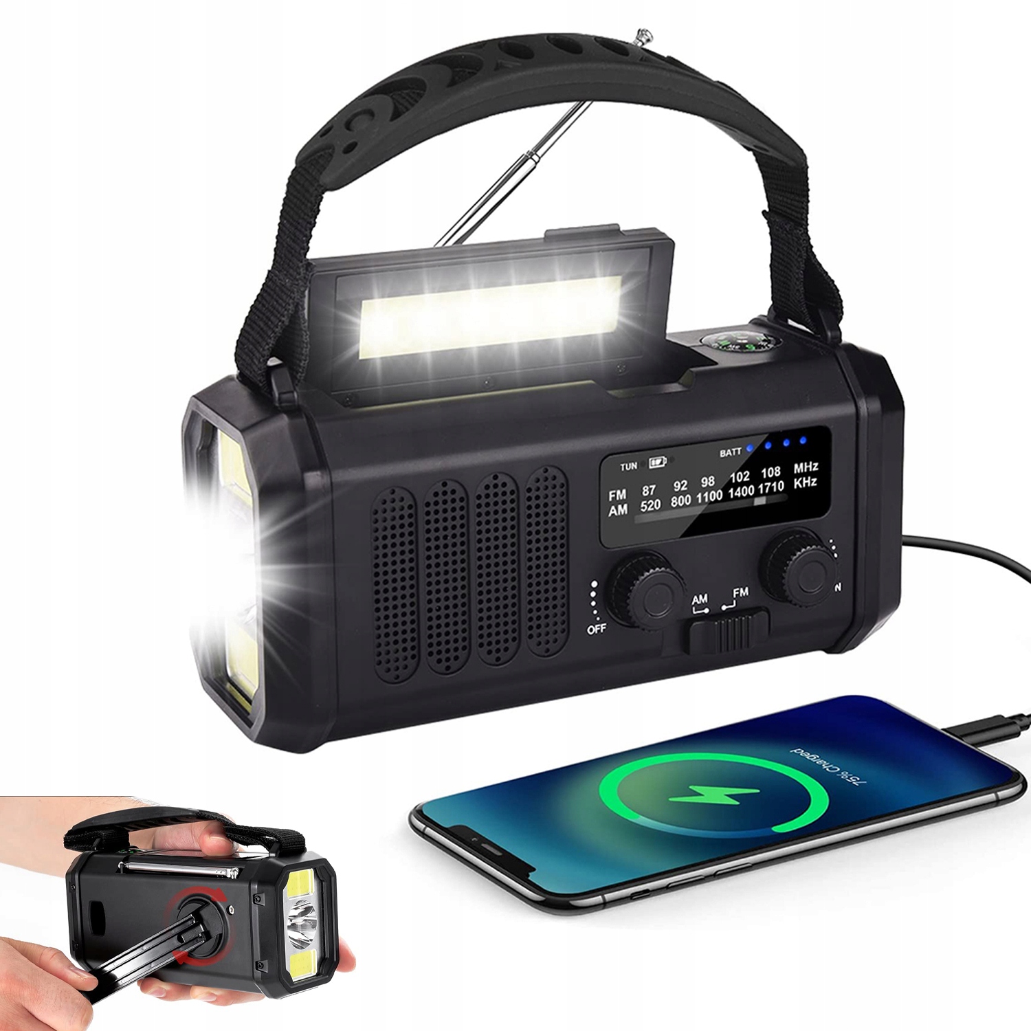 10000 mAh Přenosné Solární Rádio Klika Alarm Dynamo Nouzová Svítilna