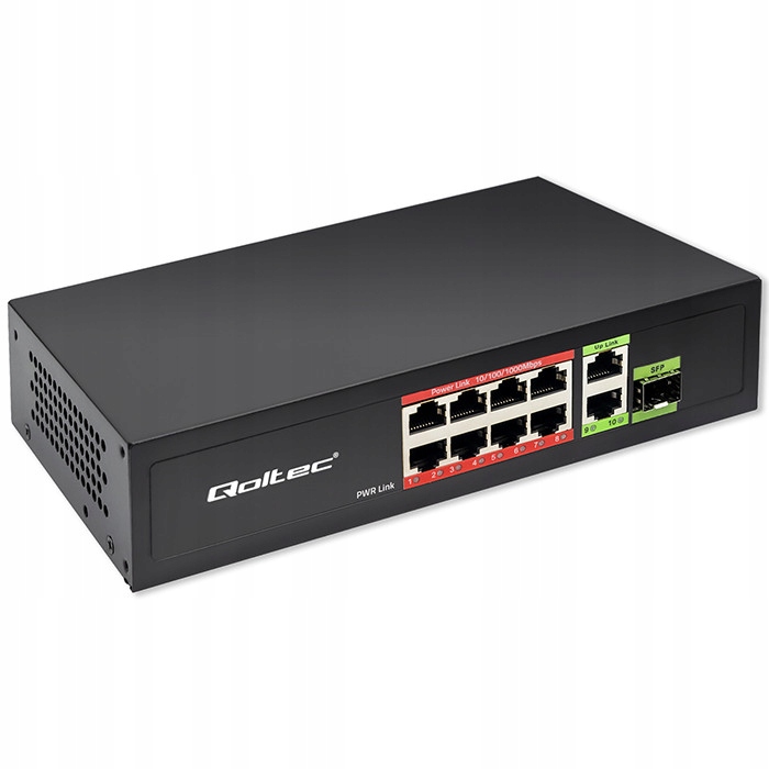 Qoltec 8-portový Switch 1000Mb/s 2x Uplink a Sfp, 120W