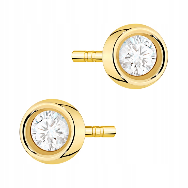 Zlaté Náušnice Dámské ryzosti 585 14k kulaté s zirkony na tyči Krabička