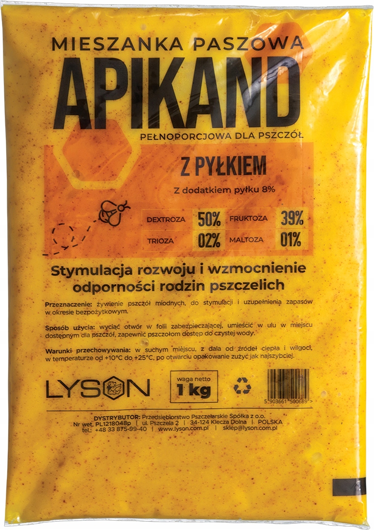 Apikand z pyłkiem ciasto opakowanie 20x1kg wysokiej jakości pokarm pszczeli