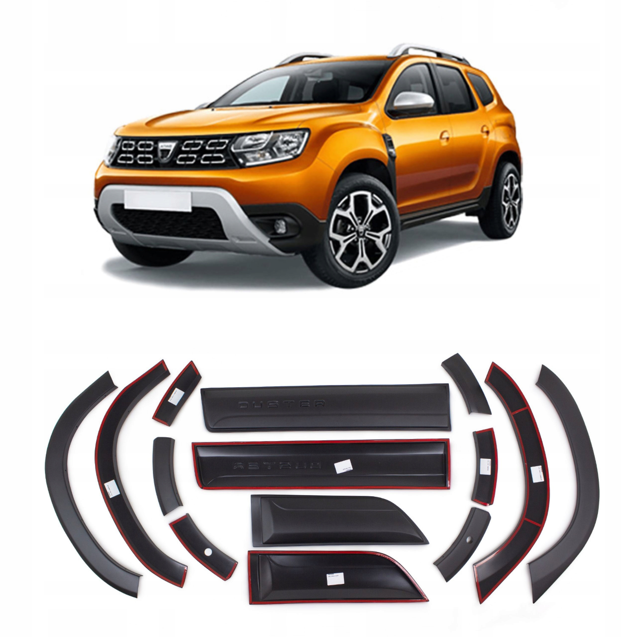 Flary a ochranné lišty na dveře komplet černé Dacia Duster 2018 až 2023