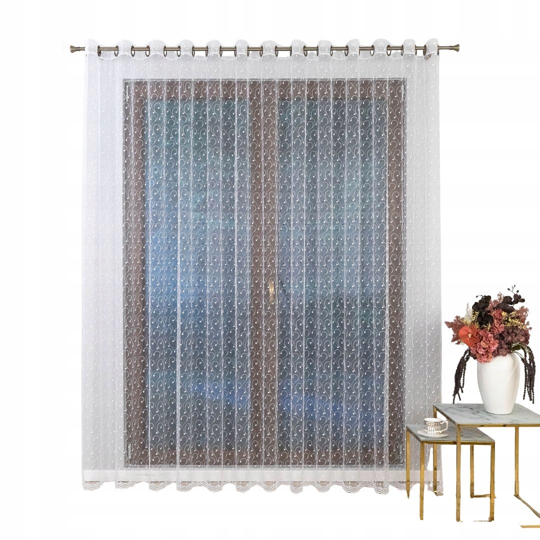 Záclona vyšívaná na průchodkách – s květinovým motivem, 450 x 220 cm