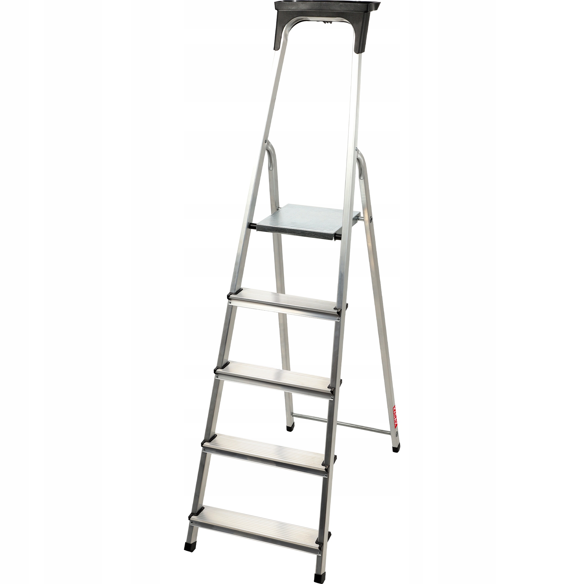 KADAX DRABINA ALUMINIOWA 5 STOPNIOWA SKŁADANA DOMOWA MOCNA PÓŁKA +HAK 125kg Liczba szczebli 5