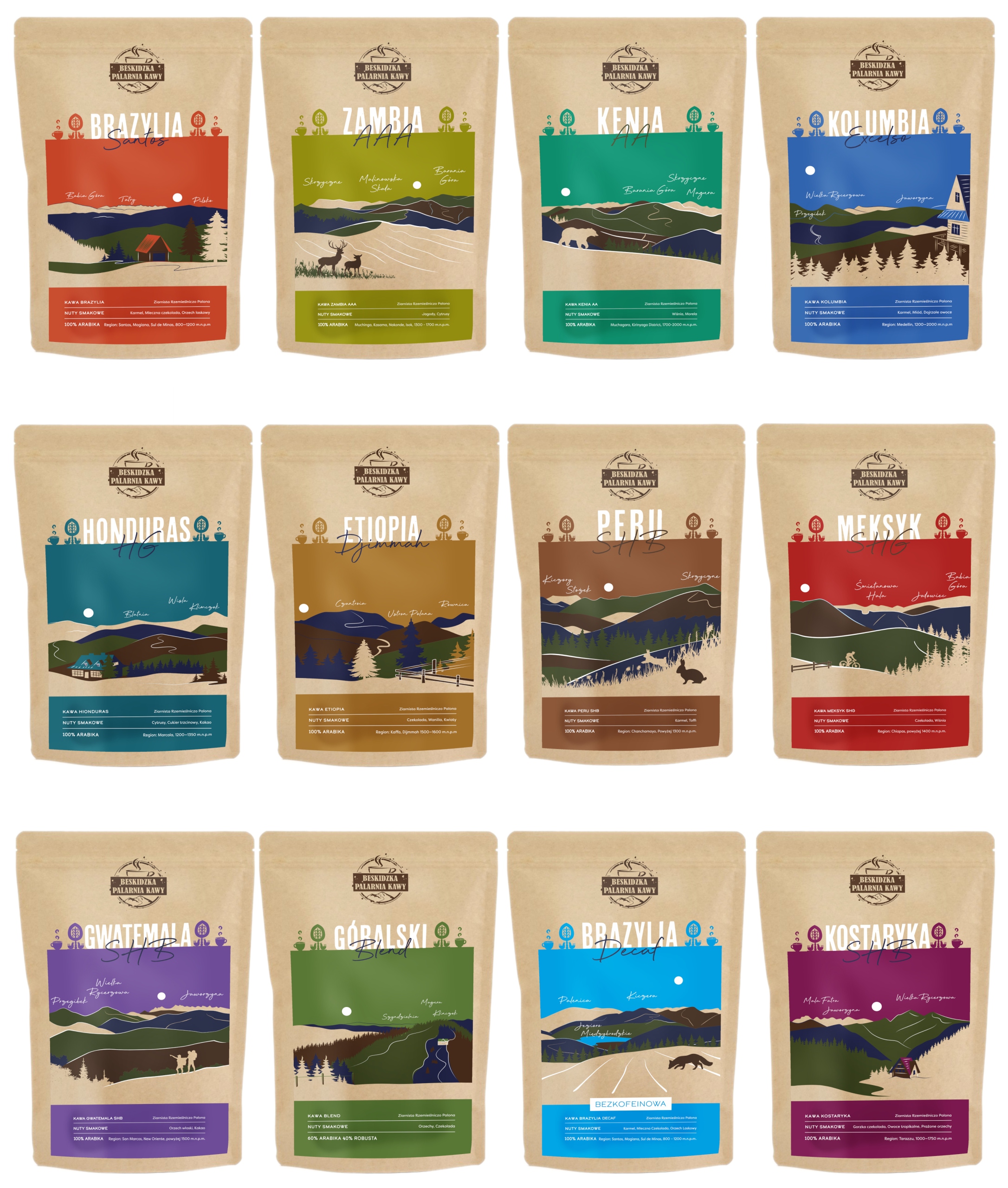 Levně Sada Vzorků Čerstvě Pražené Kávy 12x 100G Arabica Robusta Speciality