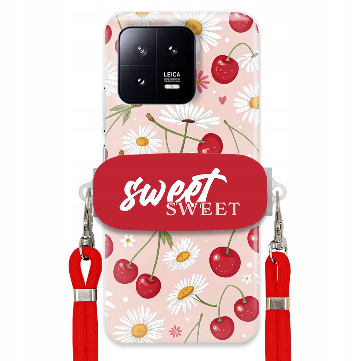 Puzdro pre Xiaomi 13 Pro Červené vodítko Crossbody držiak Sweet Kvet čerešne