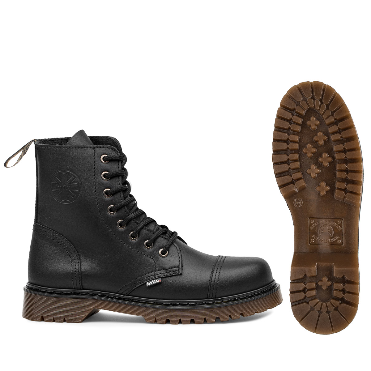 GLANY BRILU POLSKIE SPÓD KAUCZUKOWY 8-DZIUR WYSOKIE CZARNE SKÓRA 37