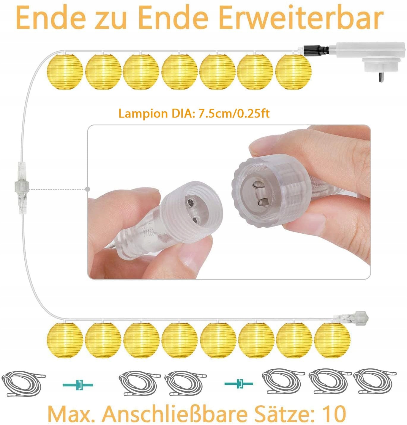 STARRYEVER Lampki LED 10M 40 Lampionów 8 Trybów Pilot Ogród Balkon — miniatura 7