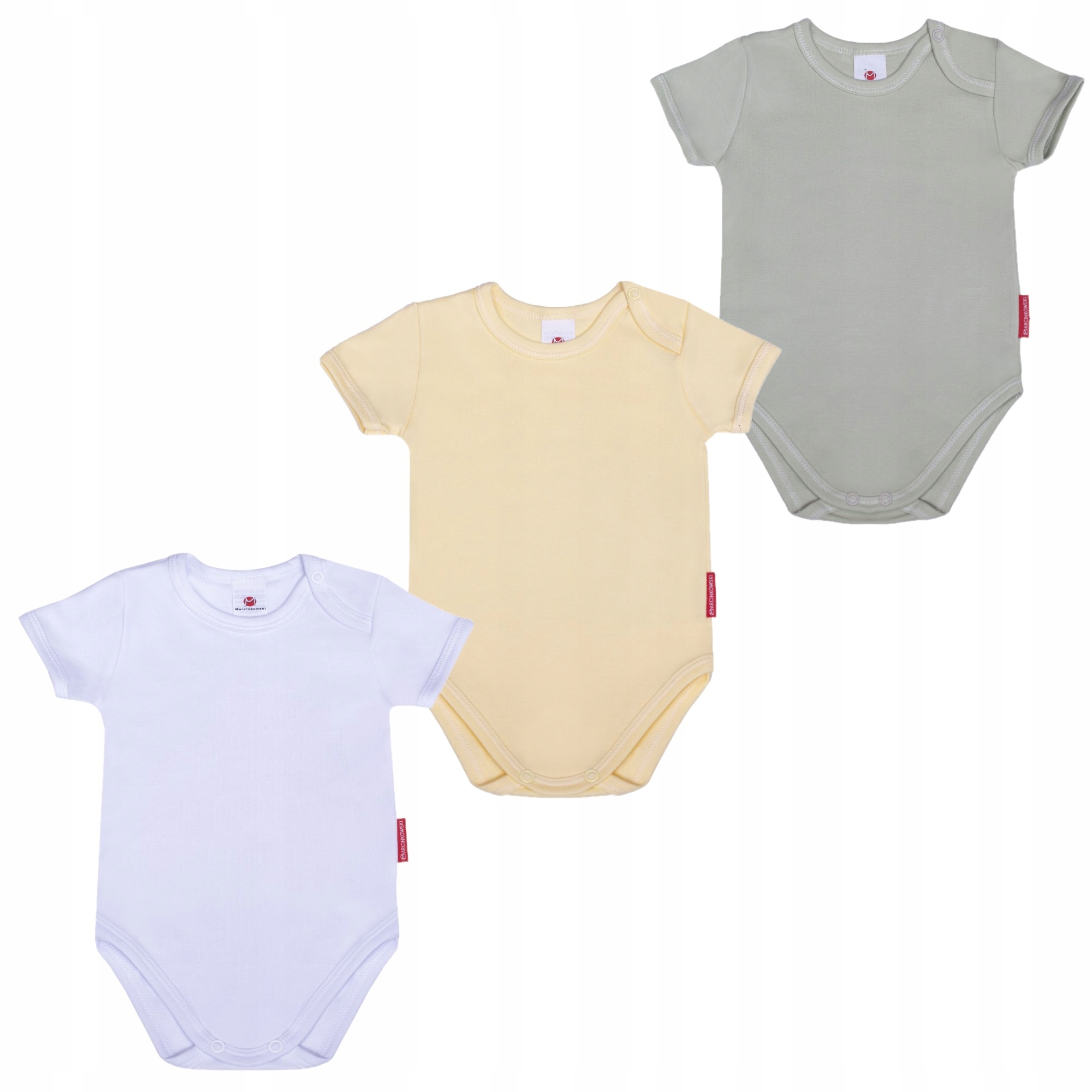 

3-PACK Body Krótki Rękaw Biały Żółty Oliwka 152