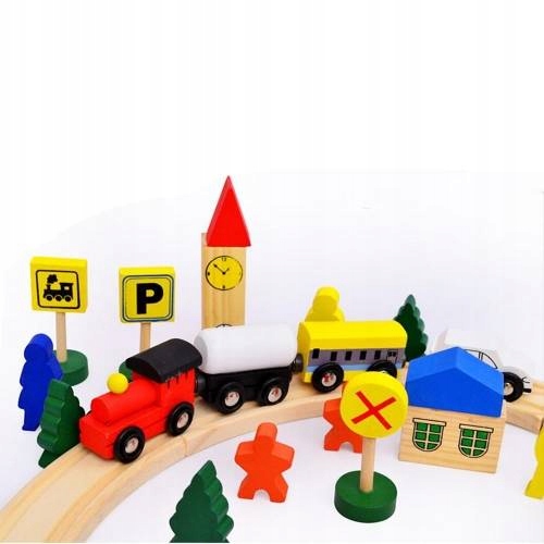 DREWNIANA KOLEJKA MIASTO POCIĄG TORY AUTKA 100 EL Liczba wagonów 3