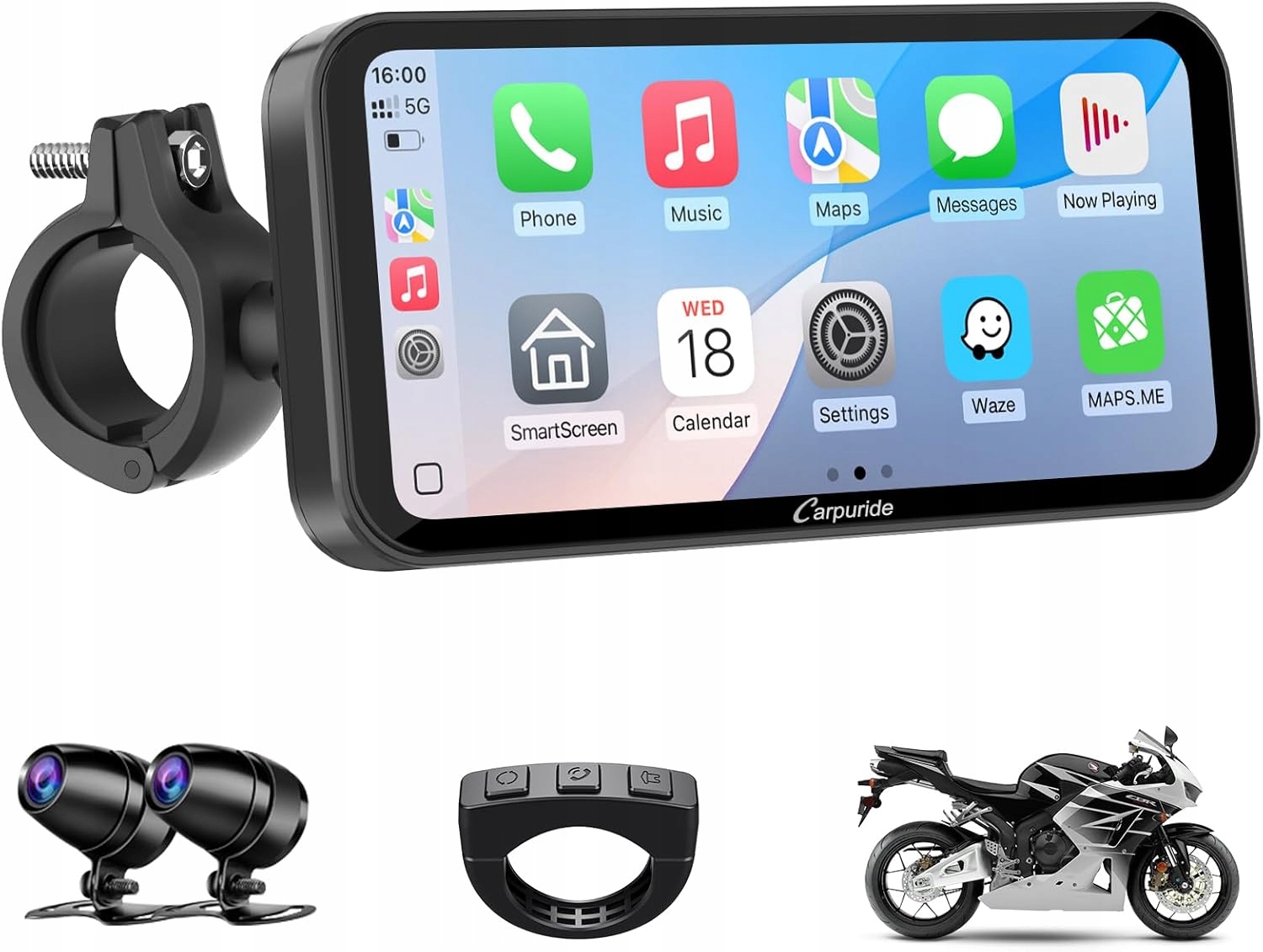 Carpuride W603D Motocyklový 6,3'' Gps displej s dvojitou BT/WiFi kamerou
