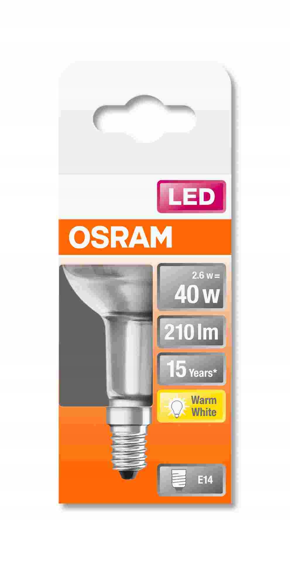 ŻARÓWKA LED REFLEKTOR R50 2,6W=40W E14 2700K OSRAM Barwa światła biały ciepły